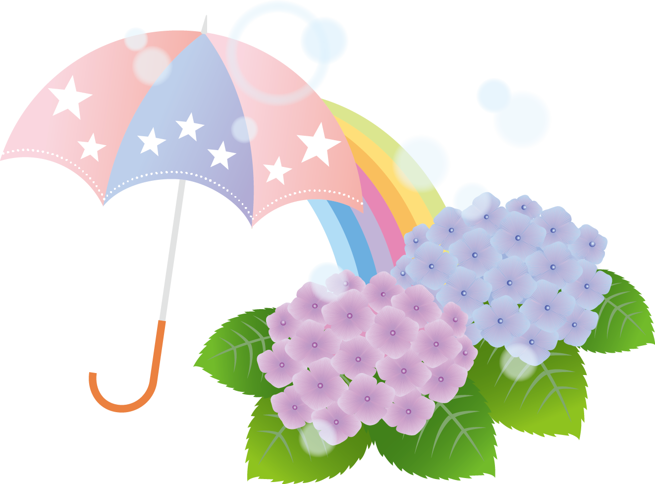 無料　イラスト　紫陽花　あじさい　雨　梅雨　虹